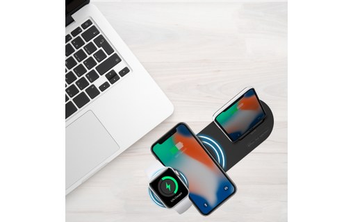 Promate PowerState Gris - Station de charge Qi iPhone, Apple Watch, AirPods