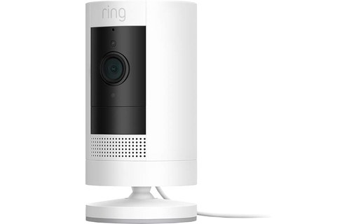 Ring Stick Up Cam Plugin Blanc - Caméra de surveillance HD 1080p Wi-Fi