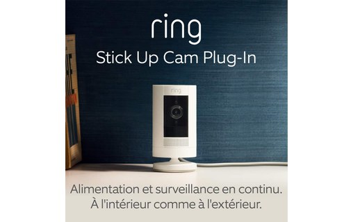 Ring Stick Up Cam Plugin Blanc - Caméra de surveillance HD 1080p Wi-Fi