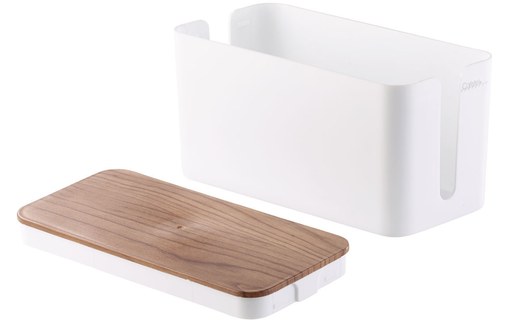 Boîte de rangement pour câbles 23 cm - Blanc / Noyer