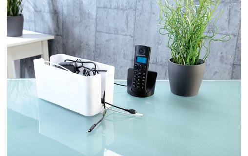 Boîte de rangement pour câbles 23 cm - Blanc / Noyer