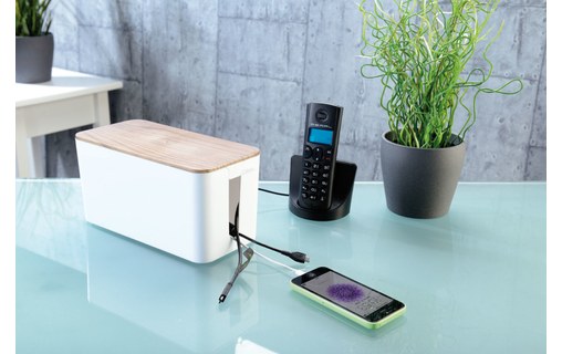 Boîte de rangement pour câbles 23 cm - Blanc / Noyer