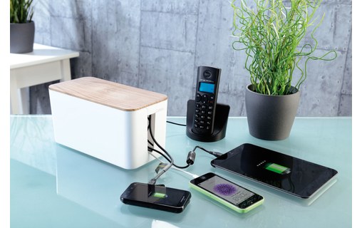 Boîte de rangement pour câbles 23 cm - Blanc / Noyer