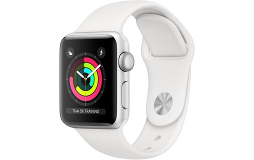Apple Watch Series 3 (GPS) 38 mm aluminium argent bande sport blanc