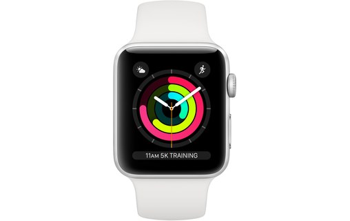 Apple Watch Series 3 (GPS) 38 mm aluminium argent bande sport blanc