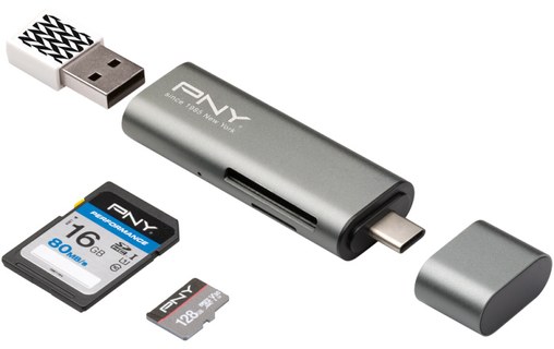 PNY Lecteur de cartes SD, microSD - USB-C & USB