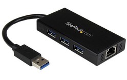 StarTech.com Hub USB 3.0 portable à 3 ports avec câble intégré plus Gigabit Ethe