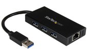 StarTech.com Hub USB 3.0 portable à 3 ports avec câble intégré plus Gigabit Ethe