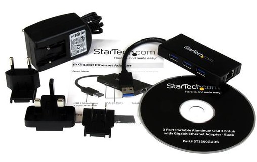 StarTech.com Hub USB 3.0 portable à 3 ports avec câble intégré plus Gigabit Ethe