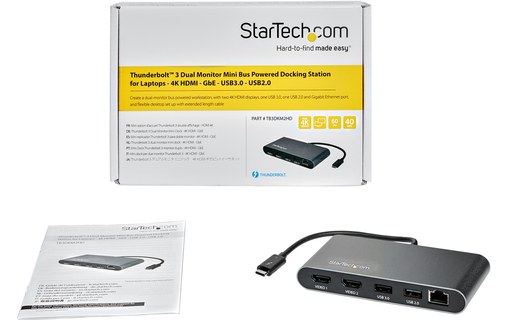 StarTech.com Station d'accueil pour ordinateur portable Thunderbolt 3 double HDM