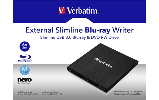 Verbatim External Slimline lecteur de disques optiques Noir Blu-Ray RW