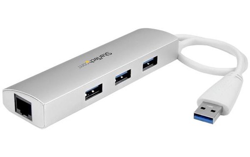 StarTech.com Hub USB 3.0 portable à 3 ports avec Gigabit Ethernet - Câble intégr