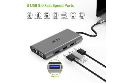 Acer HP.DSCAB.002 hub & concentrateur USB 3.0 (3.1 Gen 1) Type-C 5000 Mbit/s Arg