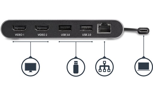 StarTech.com Station d'accueil pour ordinateur portable Thunderbolt 3 double HDM