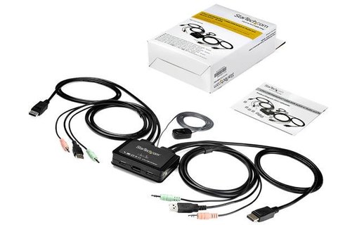StarTech.com Commutateur KVM à 2 ports USB 4K 60 Hz DisplayPort avec câbles inco