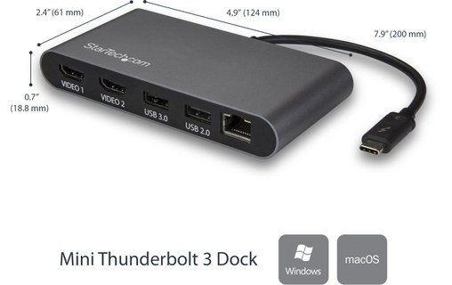 StarTech.com Station d'accueil pour ordinateur portable Thunderbolt 3 double HDM