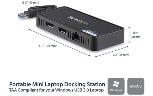 StarTech.com Station d'accueil USB 3.0 double affichage DisplayPort 4K 60Hz pour