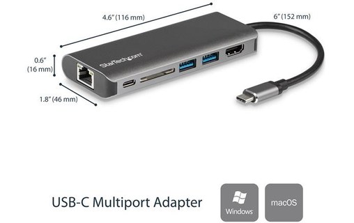 StarTech.com Adaptateur multiport USB-C - Lecteur de carte mémoire SD - Power De
