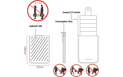 Porte-cartes adhésif 5 emplacements anti RFID pour iPhone et smartphone - Gris