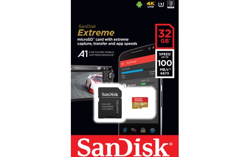 Carte microSDHC SanDisk Extreme 32 Go avec adaptateur SD, UHS-I, V30