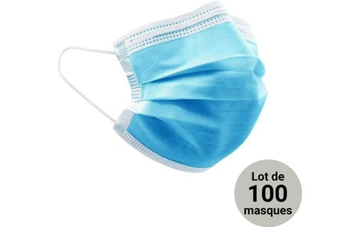 Masque de protection jetable 3 plis - Lot de 100 pièces