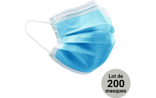 Masque de protection jetable 3 plis - Lot de 200 pièces