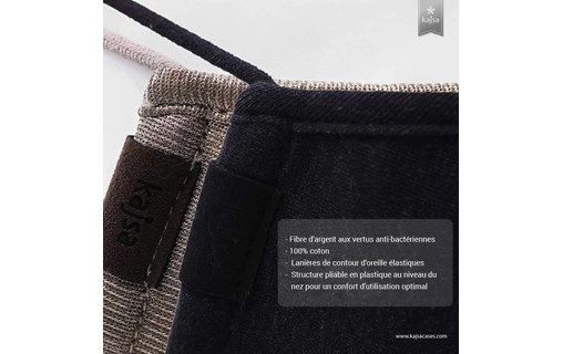 Masque de protection Enfant noir Kajsa lavable avec filtres FFP2 jetables