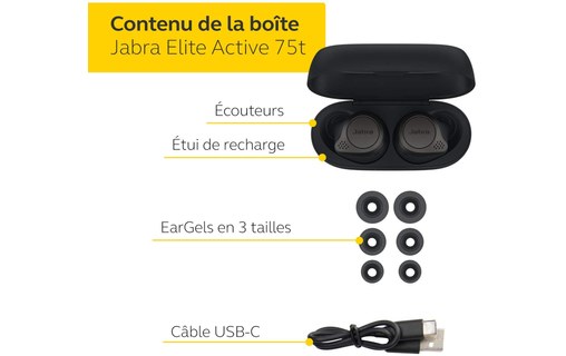 Jabra Elite Active 75t Titanium Black - Écouteurs sport Bluetooth True Wireless