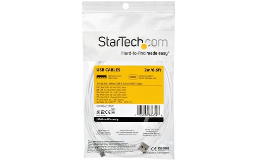 Câble StarTech USB-A vers USB-C 60 W USB 2.0 - 2 m - Blanc
