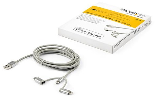 StarTech.com Câble USB multi connecteur de 2 m - Lightning, USB-C, Micro USB