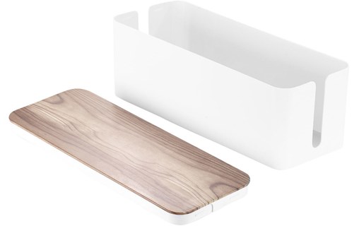 Boîte de rangement pour câbles 39 cm - Blanc / Noyer