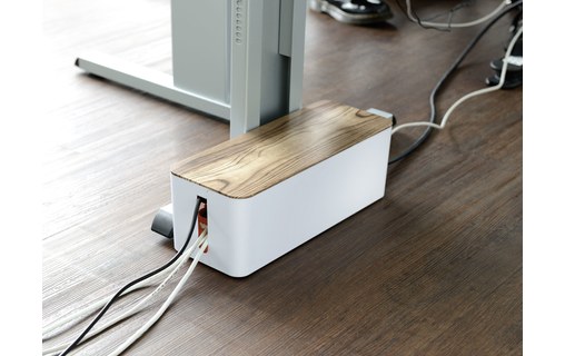 Boîte de rangement pour câbles 39 cm - Blanc / Noyer