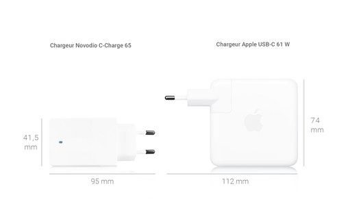 Novodio C-Charge 65-Chargeur MacBook Pro USB-C 65 W + câble USB-C vers lightning
