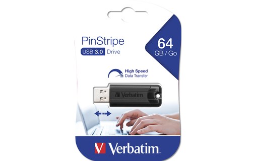 Clé USB Verbatim PinStripe 64 Go - Noir - USB 3.2