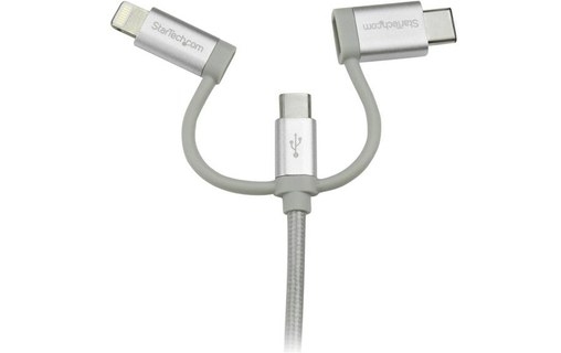 StarTech.com Câble multi chargeur USB de 1 m - Lightning USB-C Micro-B - Tressé