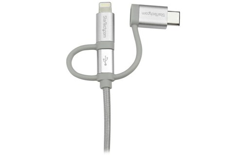 StarTech.com Câble multi chargeur USB de 1 m - Lightning USB-C Micro-B - Tressé