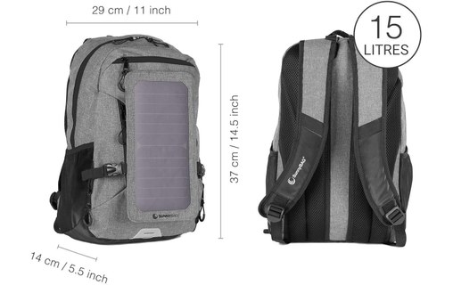 SunnyBAG EXPLORER+ Gris / Noir - Sac à dos 15 L avec panneau solaire 6 W