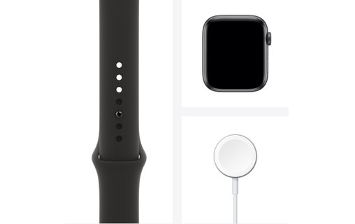 Apple Watch Series 6 (GPS + Cellular), 44 mm, gris sidéral aluminium, sport noir