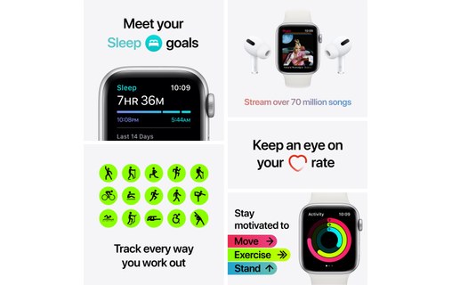 Apple Watch Nike SE (GPS), 44 mm, aluminium argenté, platine pure/noir