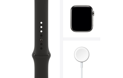 Apple Watch Series 6 (GPS + Cellular), 44 mm, acier graphite, sport noir