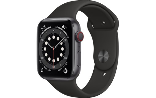 Apple Watch Series 6 (GPS + Cellular), 44 mm, gris sidéral aluminium, sport noir
