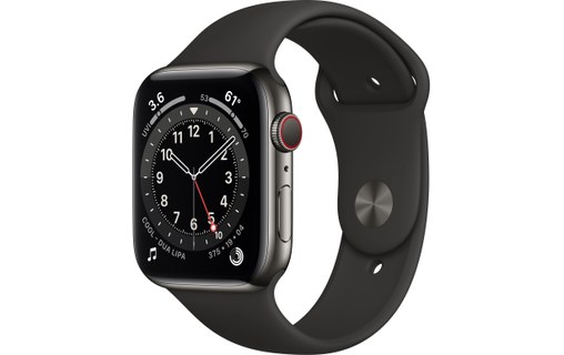 Apple Watch Series 6 (GPS + Cellular), 44 mm, acier graphite, sport noir