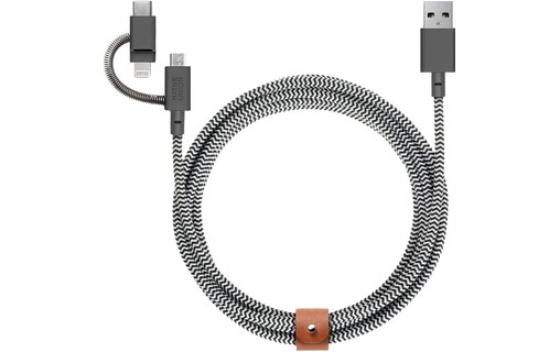 Native Union Belt Cable Universal Zebra - Câble USB Lightning, USB-C, micro-USB