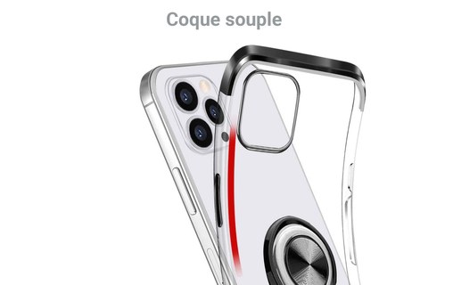 Novodio - Coque souple avec ring pour iPhone 12 & 12 Pro - Transparent / Noir