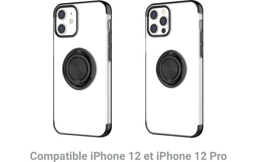 Novodio - Coque souple avec ring pour iPhone 12 & 12 Pro - Transparent / Noir