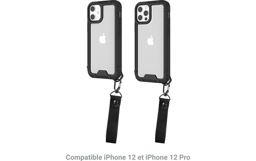 Novodio - Coque avec dragonne pour iPhone 12 & 12 Pro - Noir / Translucide