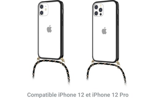 Novodio - Coque pour iPhone 12 & 12 Pro avec bandoulière - Transparent et noir