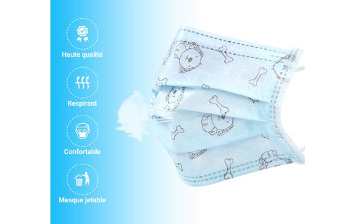 Masque de protection jetable 3 plis pour enfants - Lot de 100 pièces