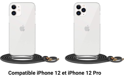 Novodio - Coque pour iPhone 12 & 12 Pro avec bandoulière - Transparent