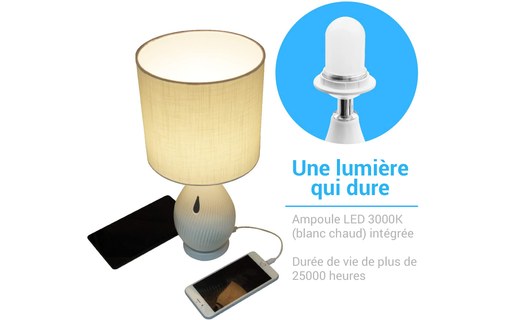 Macally LAMPUSBCMAW - Lampe de chevet LED céramique avec 2 ports USB